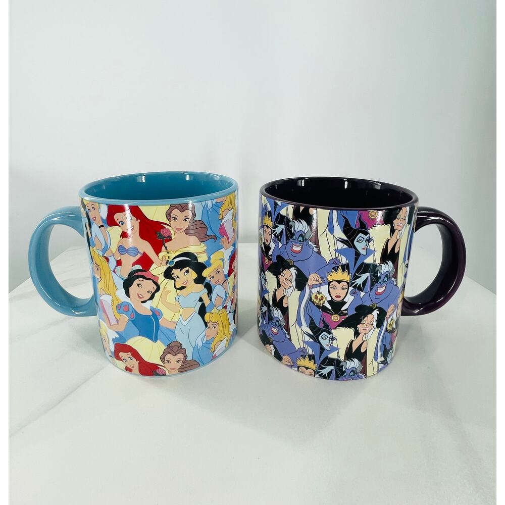 Disney Princess & Villains Collage Ceramic Mugs Set of 2 Jumbo 20 oz
